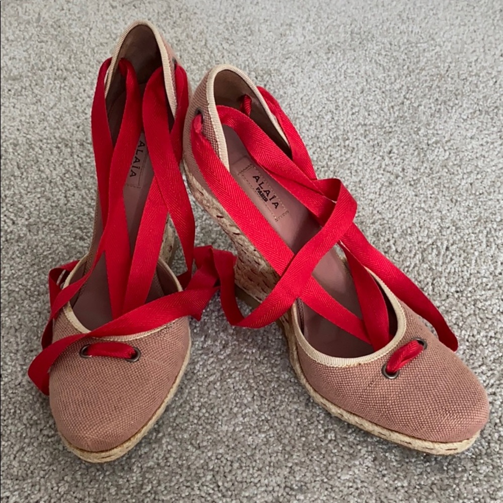 ALAÏA Paris wedges, with ballerina style ribbons